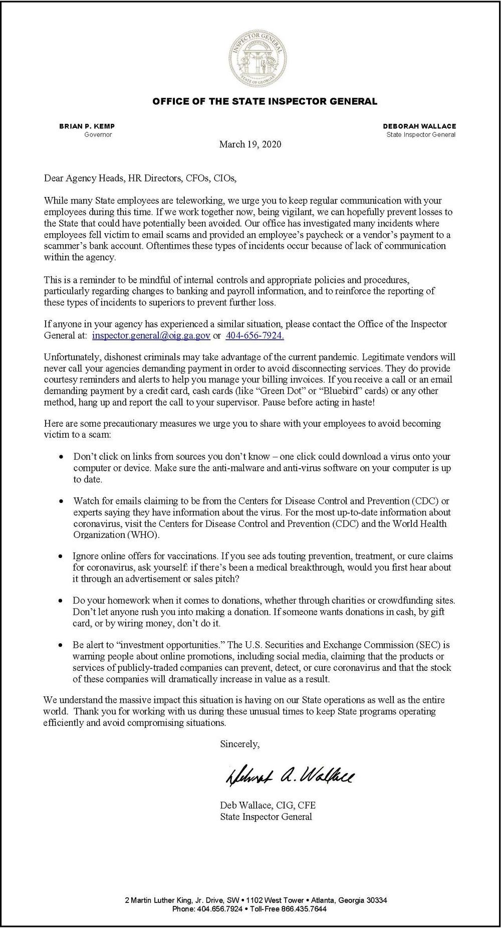 Covid 19 Letter (Available in pdf format below)